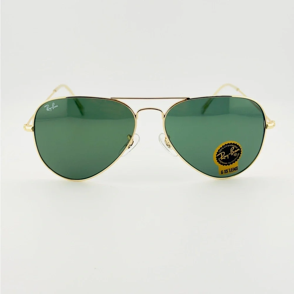 Ray-Ban Aviator Classic Sunglasses RB3025 Polished Gold Frame G-15 Green Lenses